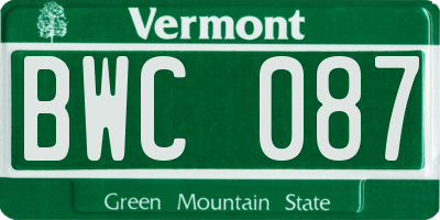 VT license plate BWC087