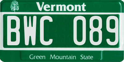 VT license plate BWC089