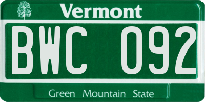 VT license plate BWC092