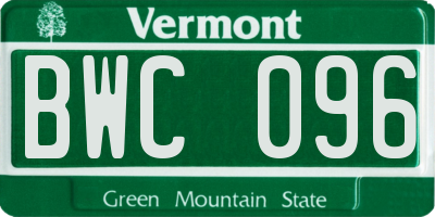 VT license plate BWC096