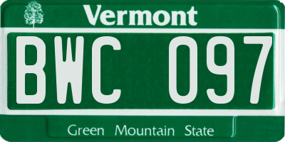 VT license plate BWC097