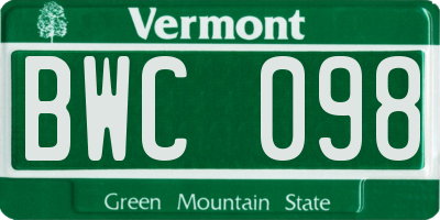 VT license plate BWC098