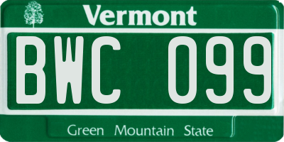 VT license plate BWC099