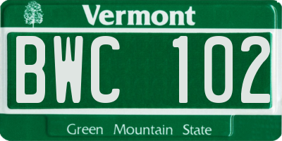 VT license plate BWC102
