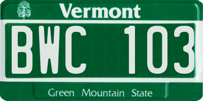 VT license plate BWC103
