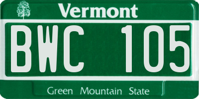 VT license plate BWC105