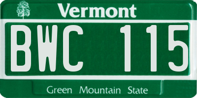 VT license plate BWC115