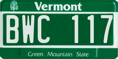 VT license plate BWC117