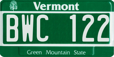 VT license plate BWC122