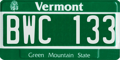 VT license plate BWC133