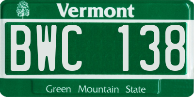 VT license plate BWC138