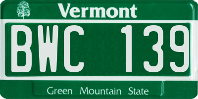 VT license plate BWC139