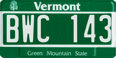 VT license plate BWC143