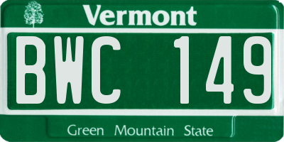 VT license plate BWC149