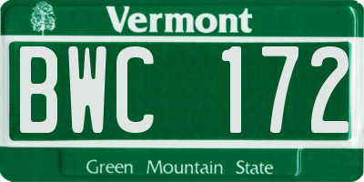 VT license plate BWC172
