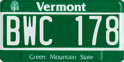 VT license plate BWC178