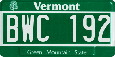 VT license plate BWC192