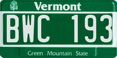 VT license plate BWC193