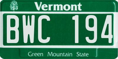 VT license plate BWC194