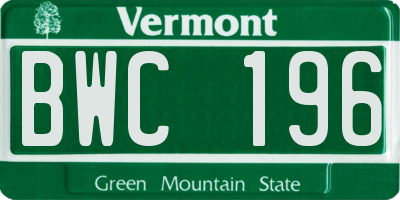 VT license plate BWC196