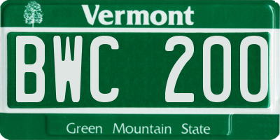 VT license plate BWC200