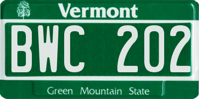 VT license plate BWC202