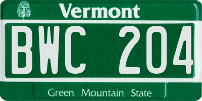 VT license plate BWC204