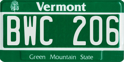 VT license plate BWC206