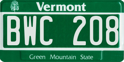 VT license plate BWC208