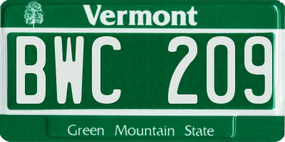 VT license plate BWC209