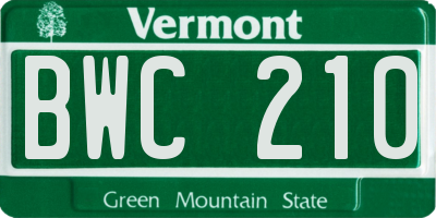 VT license plate BWC210