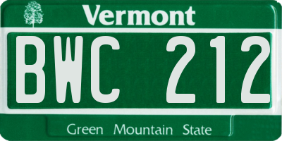VT license plate BWC212