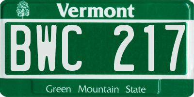 VT license plate BWC217