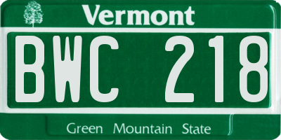 VT license plate BWC218