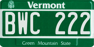 VT license plate BWC222
