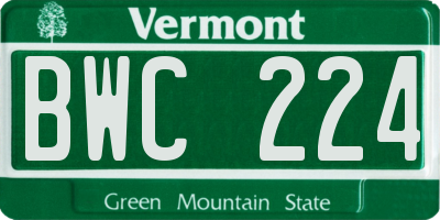 VT license plate BWC224