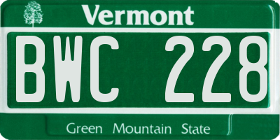 VT license plate BWC228