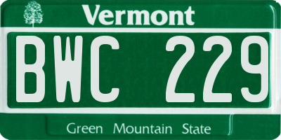 VT license plate BWC229