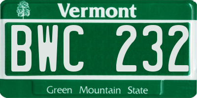 VT license plate BWC232