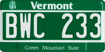 VT license plate BWC233