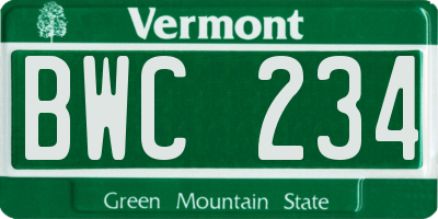 VT license plate BWC234