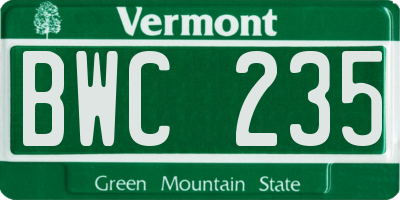 VT license plate BWC235