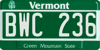VT license plate BWC236