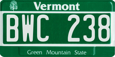 VT license plate BWC238
