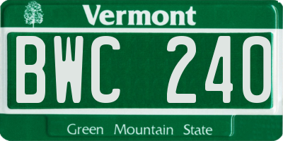 VT license plate BWC240