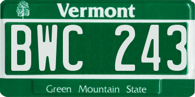VT license plate BWC243