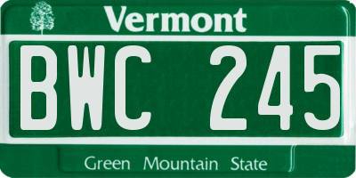 VT license plate BWC245