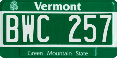VT license plate BWC257