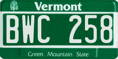 VT license plate BWC258