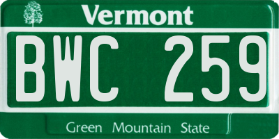 VT license plate BWC259